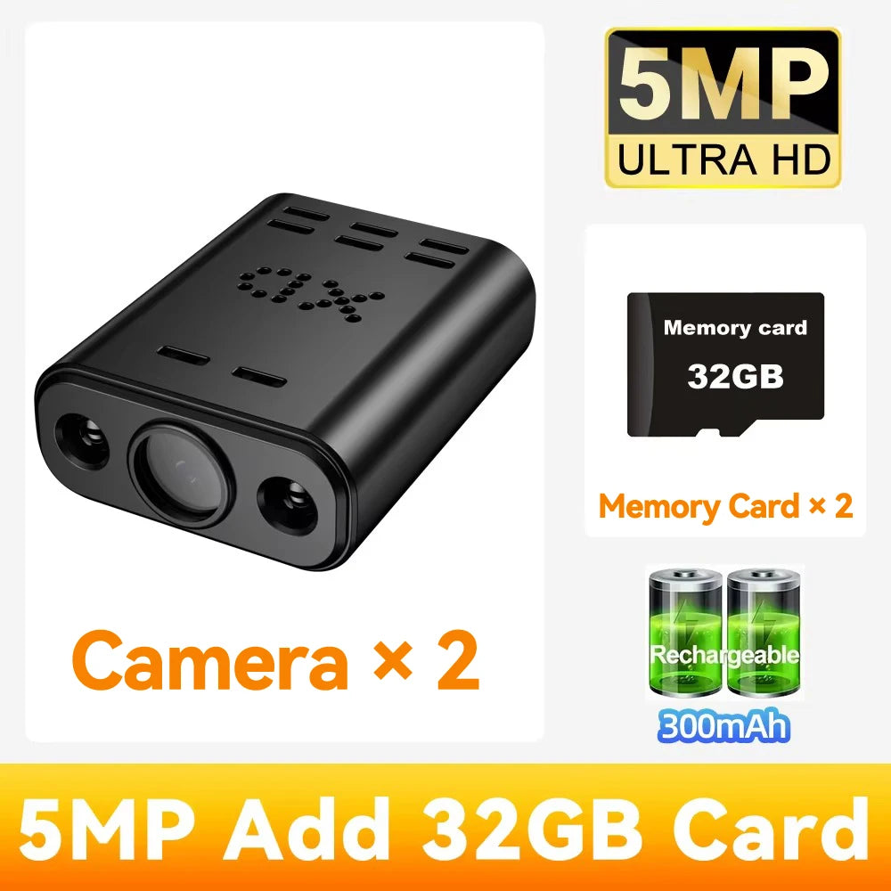 PEGATAH 5MP HD Mini WIFI Body Camera Built-in Battery Human Tracking IP Remote Monitoring IR Night Vision Protable Camcorders