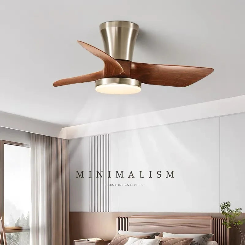 Modern Silent integrated Bedroom Ceiling Fan Lamps Retro Wood Dining Room Living Room High Wind Power Remote Ceiling Fan Lights