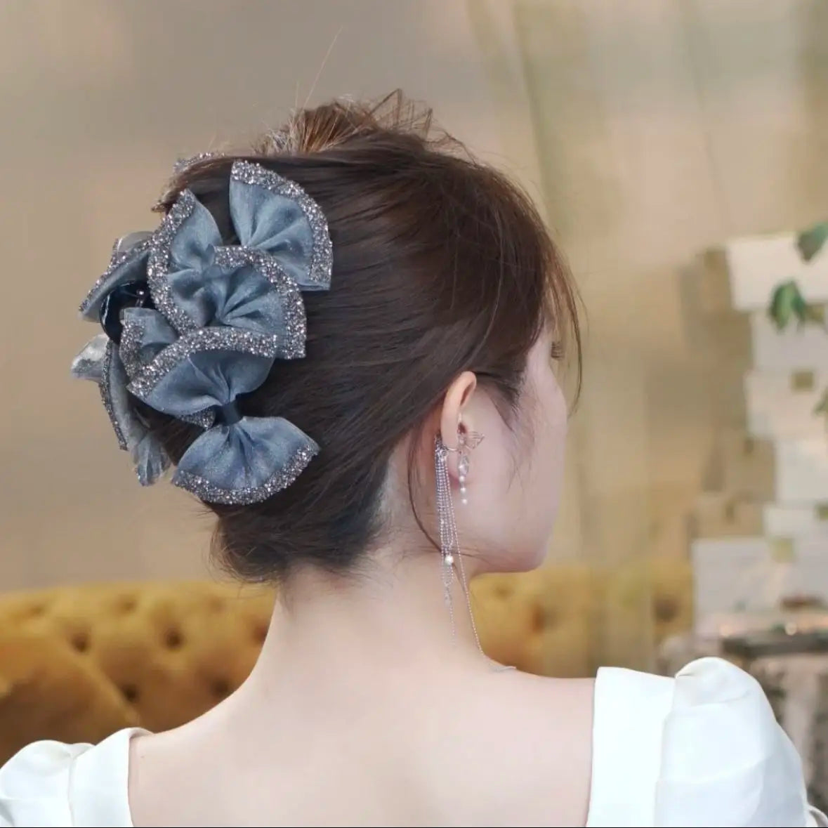 Female Exquisite Accessories New Headwear Sweet Bowknot Decorate Hair Claws Spring Fall Shark Hair Clip Women Party Hairpins