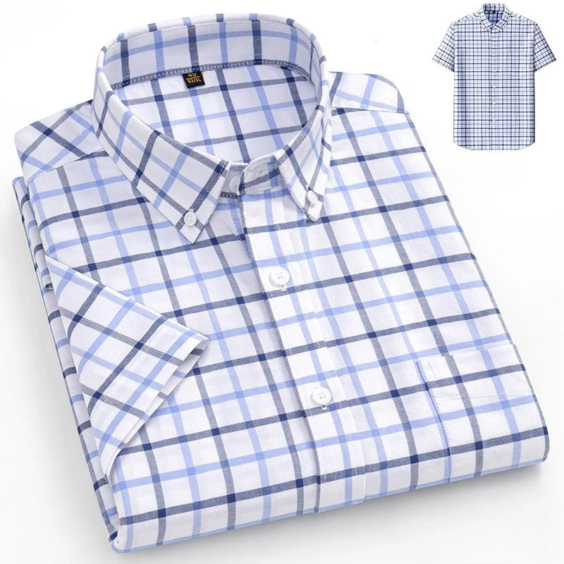 Plus size14XL 100%cotton oxford summer short sleeve shirts for man slim fit casual plian shirt striped elegant designer clothes