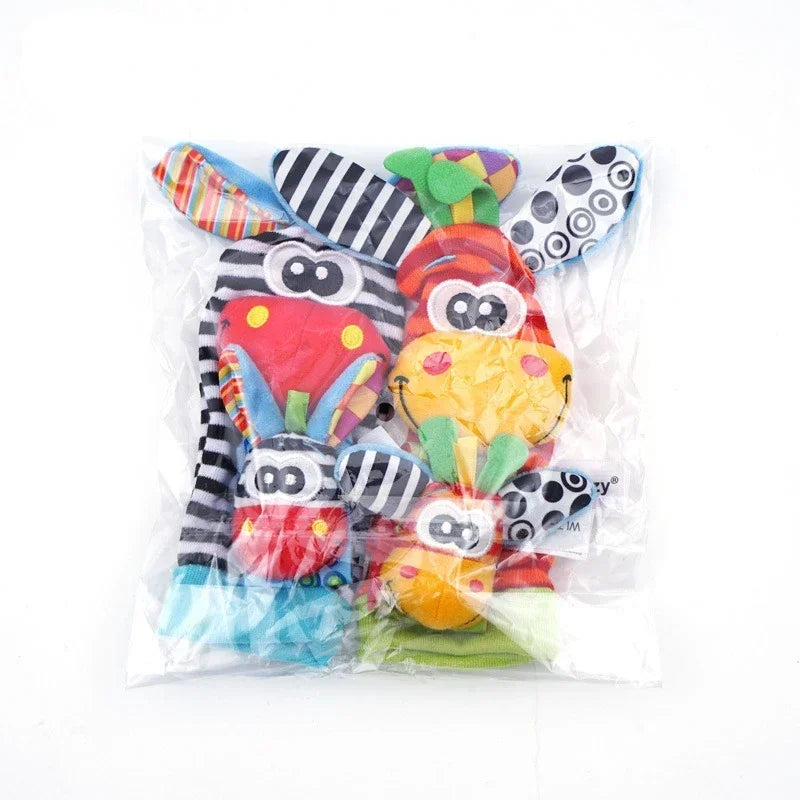 Baby Rattles Socks Toys 0 12 Months Newborn Infant Cartoon Plush Socks Wrist Strap Foot Finder and Wrist Rattles Toys for Babies