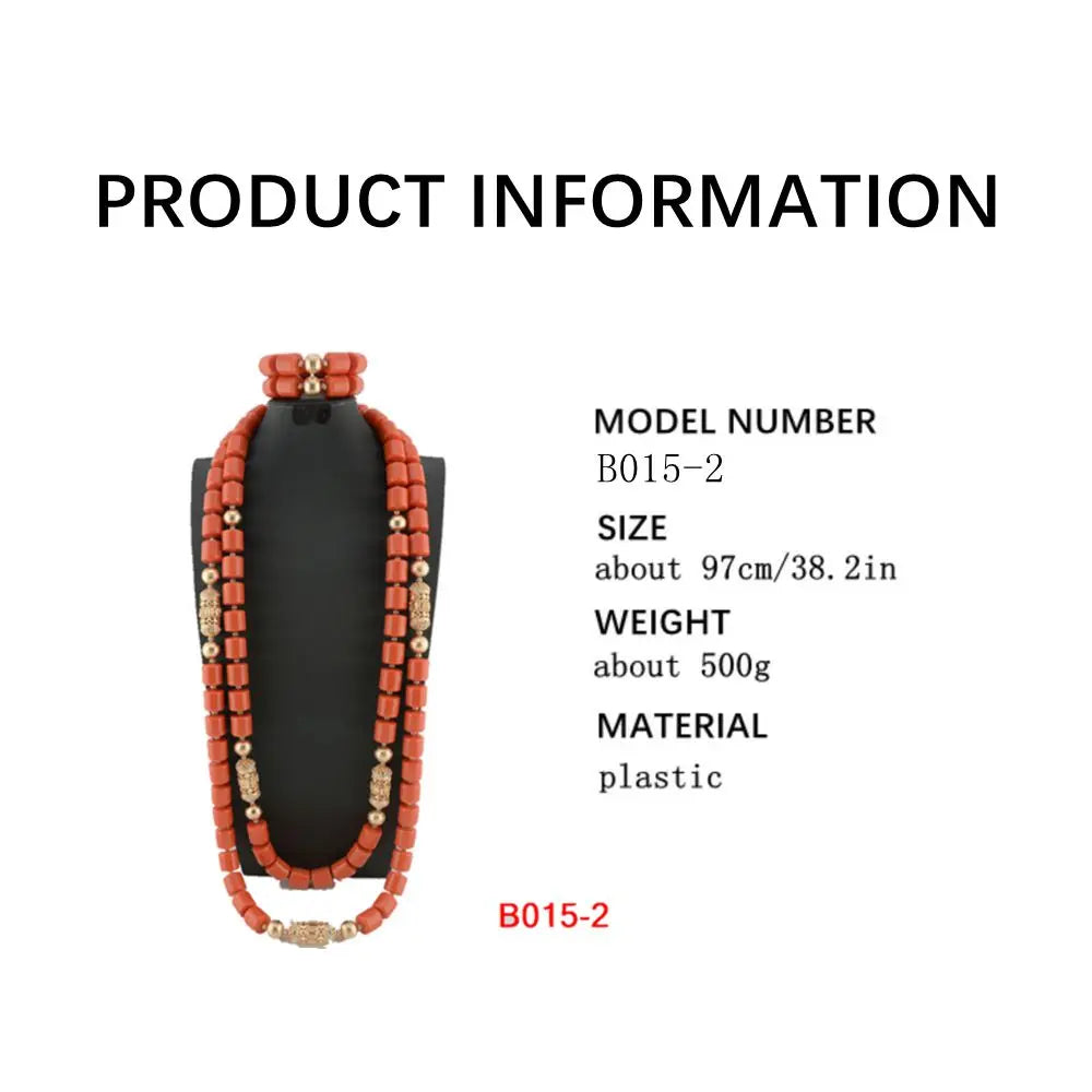 High Quality 2 Layers Artificial Coral Bead African Wedding Jewelry Set Women Necklace Nigeria Bride Party Gift