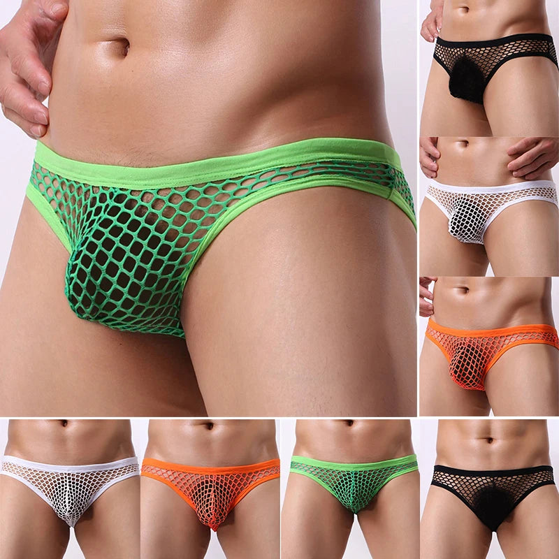 Sexy Mesh Men Underwear Jockstrap Men Briefs Breathable Fishnet Big Pouch Panties Hollow Brief Cueca hombre Male Underpants