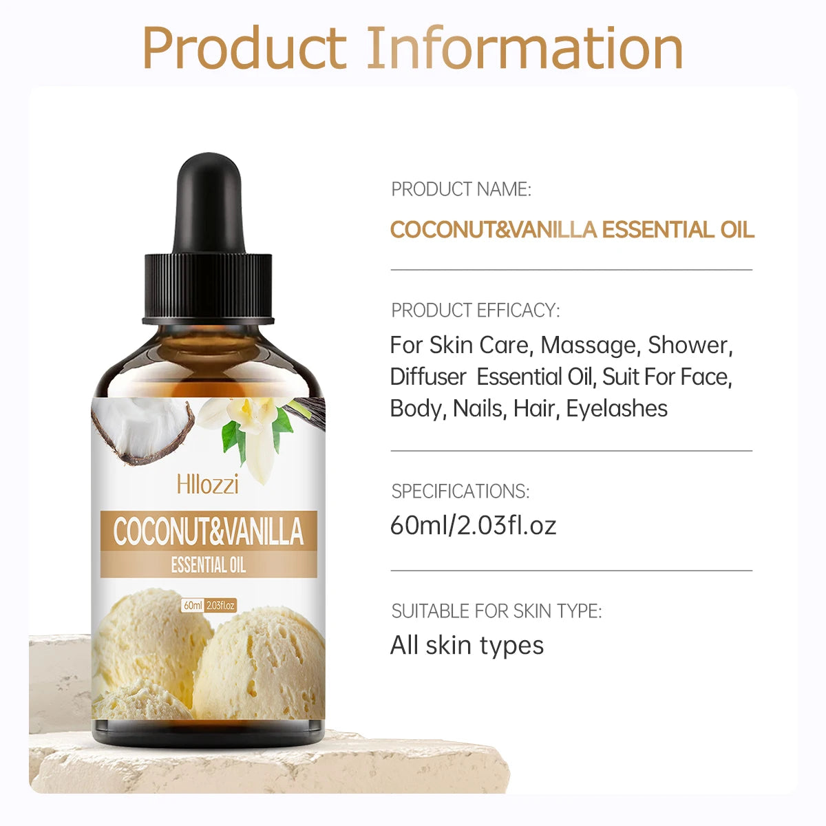 Coconut Vanilla Essential Oil Long-lasting Fragrance Fragrance Aromatherapy Skin Care Hair Care Hair Care All Skin Types