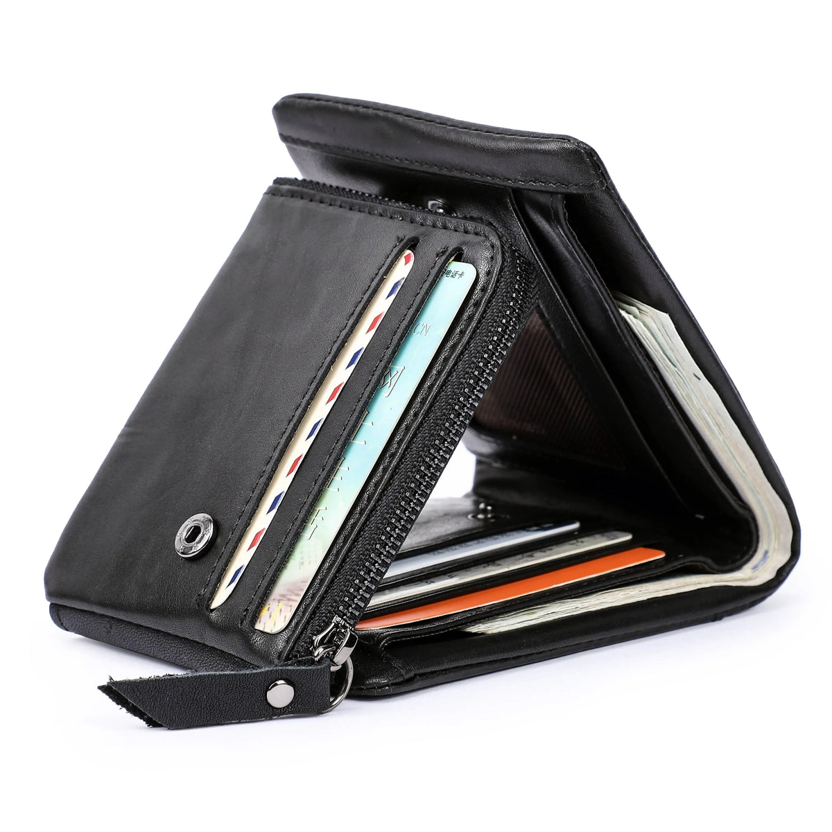CONTACT'S Genuine Leather Men Wallet Vintage Trifold Hasp Wallet Zipper Coin Purse Card Holder Money Clip Men's Wallets