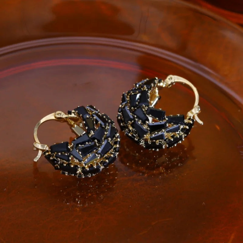 Korean new design fashion jewelry 14K gold plated black zircon bag earrings elegant women's daily work accessories