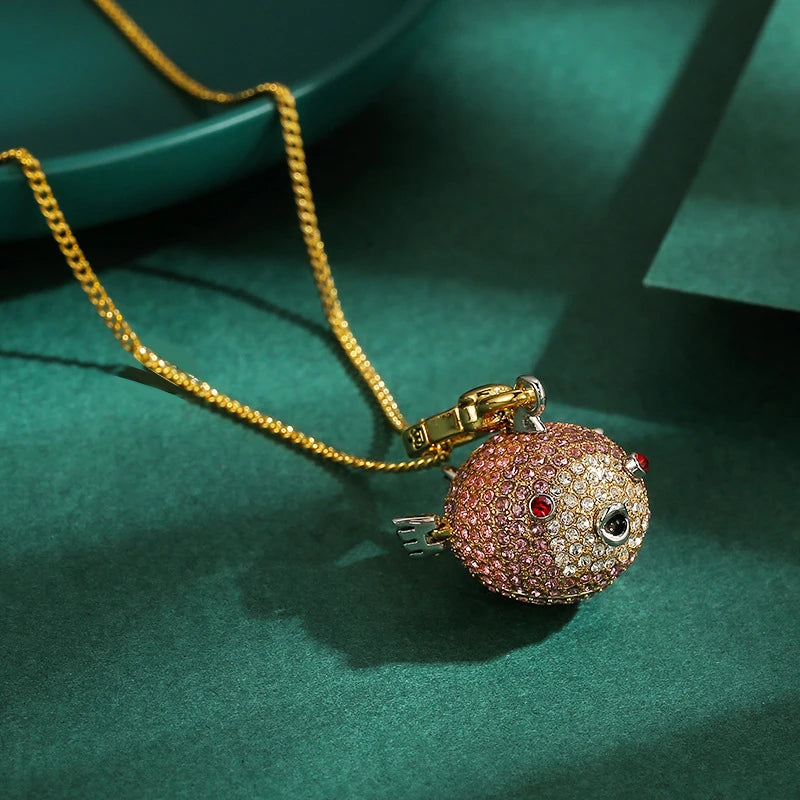 1Pc Creative And Fashionable Full Diamond Gradient Color Puffer Fish Pendant, Ins Trend Backpack Pendant Cute Pet Keychain Gift