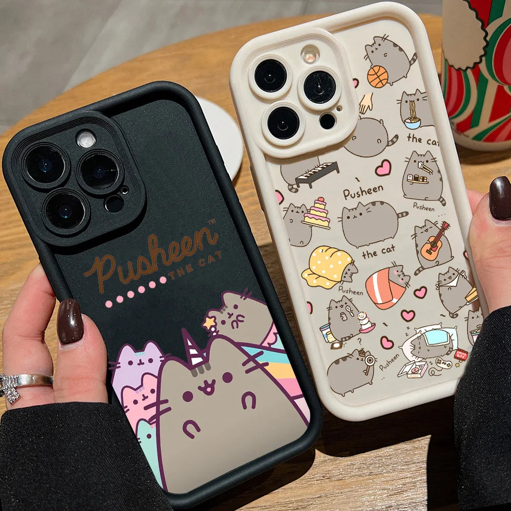 Funny Lovely Pusheen Cat Phone Case For OnePlus 12 12R 11 11R 10R 8T Nord CE Ace 2 3 4 Lite 4G 5G Soft Silicone TPU Back Cover