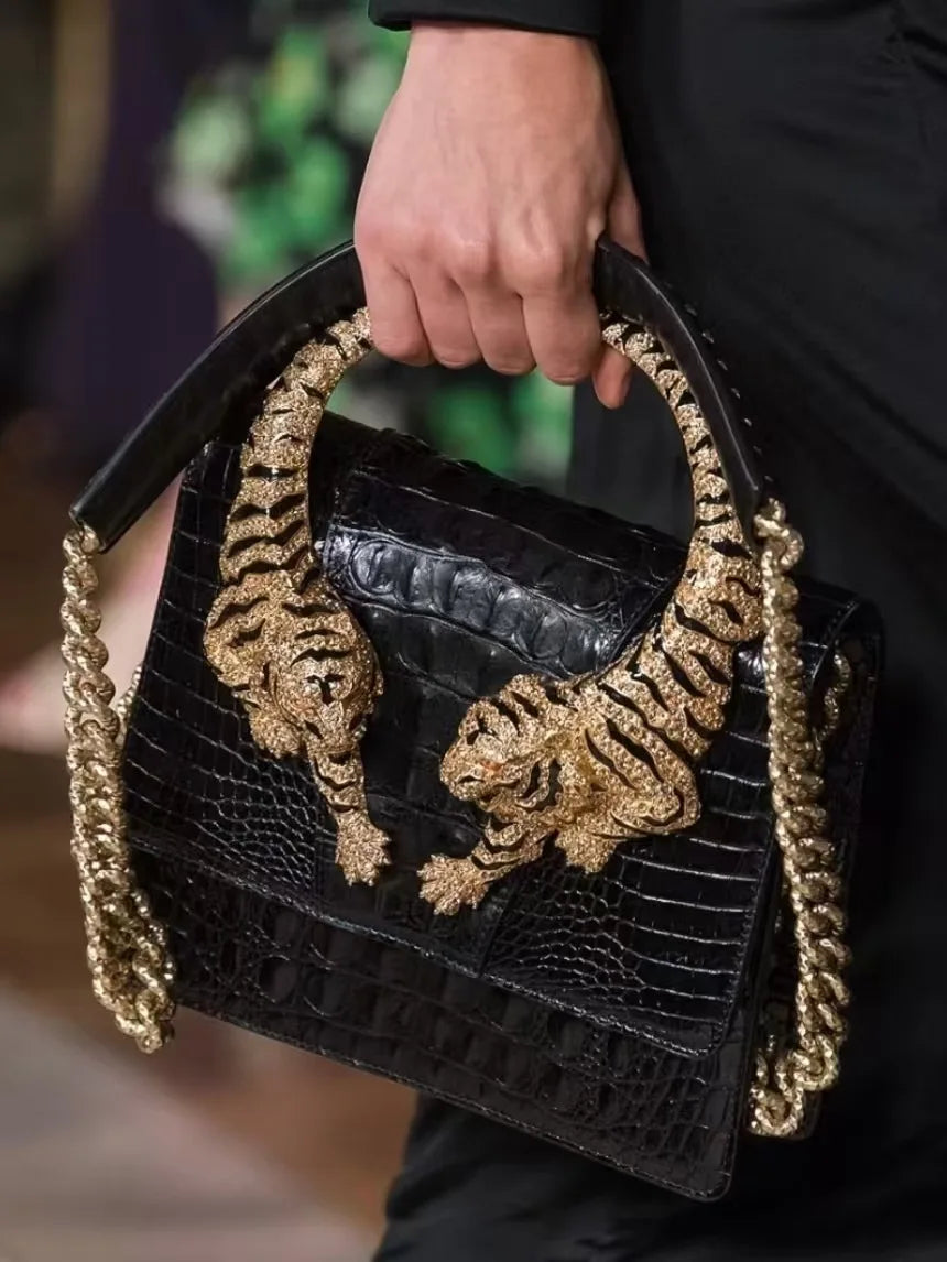 Chic Handbags For Women In Genuine Leather, By Luxury Brand With Decorative Elements, Timeless And Versatile Accessory