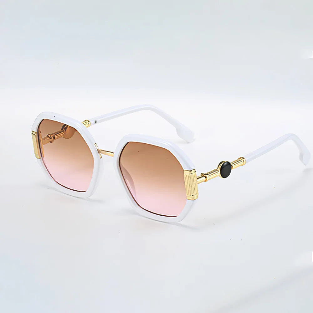 Fashionable Sunglasses for Women Unique Octagonal Frame with Gradient Lenses, Sunglasses with Golden Legs Women Glasses