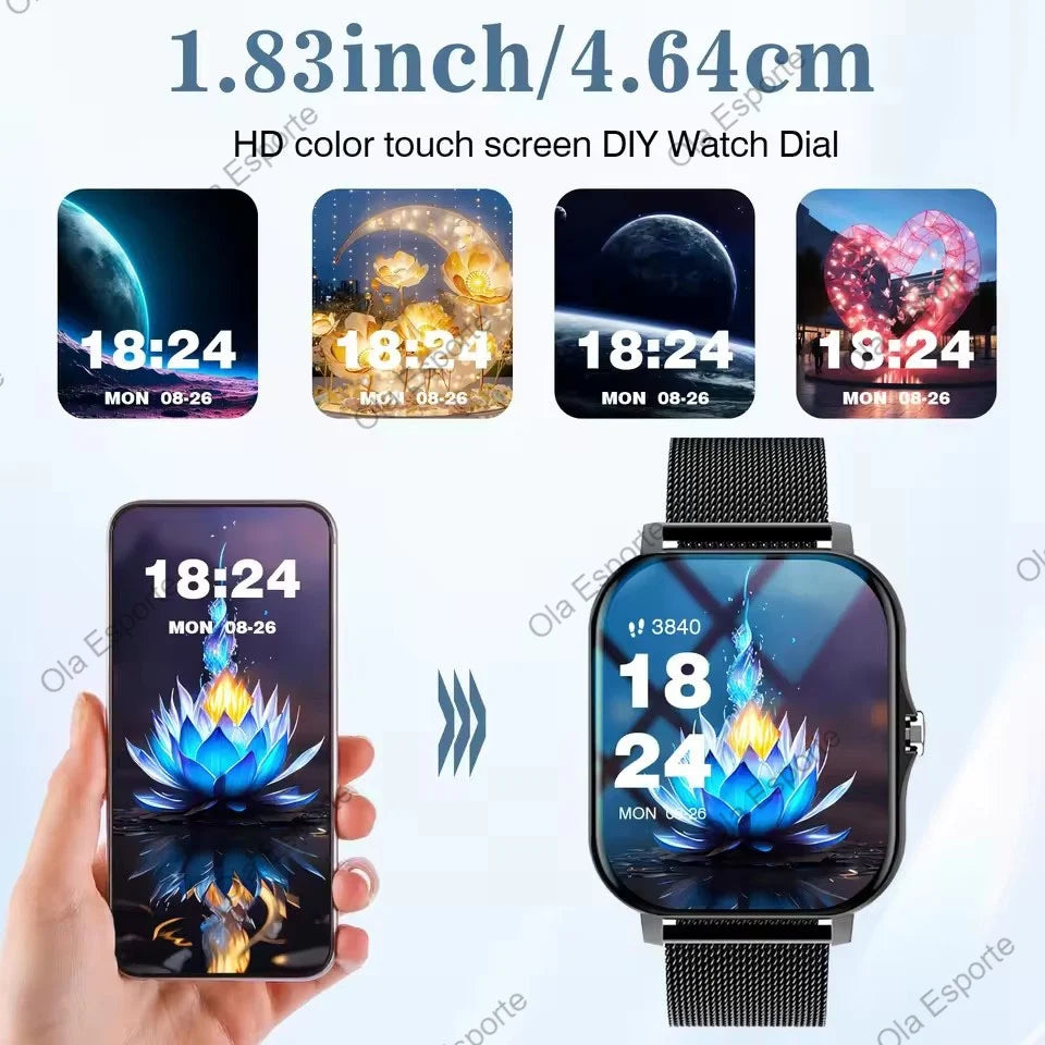 2025 New Smart Watch 1.83-inch HD Display Bluetooth Call Message Alert Sports Mode Smartwatch For Men Women Wristwatches Gifts