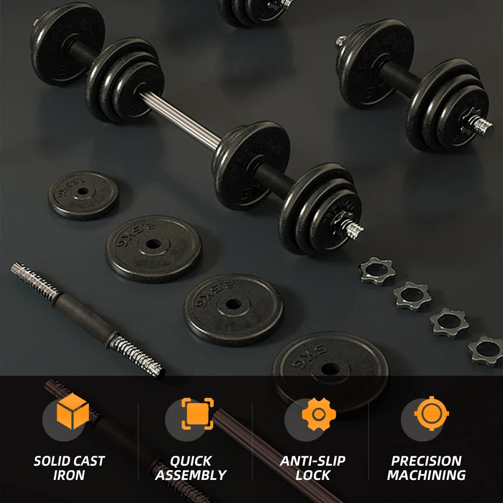 Cast Iron Painted Dumbbell Set, Includes 20kg Levels of Dumbbells, Equipped with Anti-Slip Locking Rings. Solid Cast Iron Construction Ensures Strength and Durability. Fitness Equipment and Sports Accessories Suitable for Str