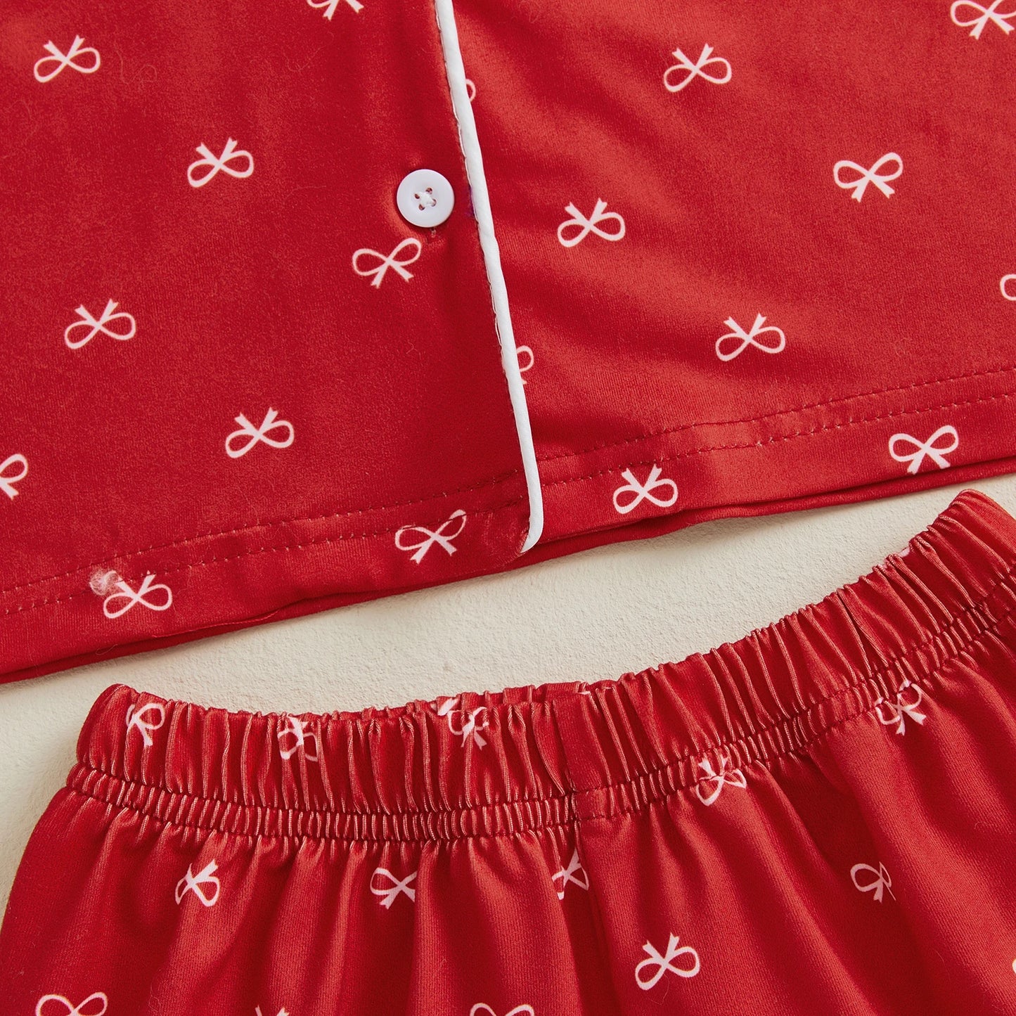 Summer Toddler Girls Loungewear Set Bow Print Short Sleeve Shirts Tops Elastic Waist Shorts Suit Infant Sleepwear Kids Pajamas