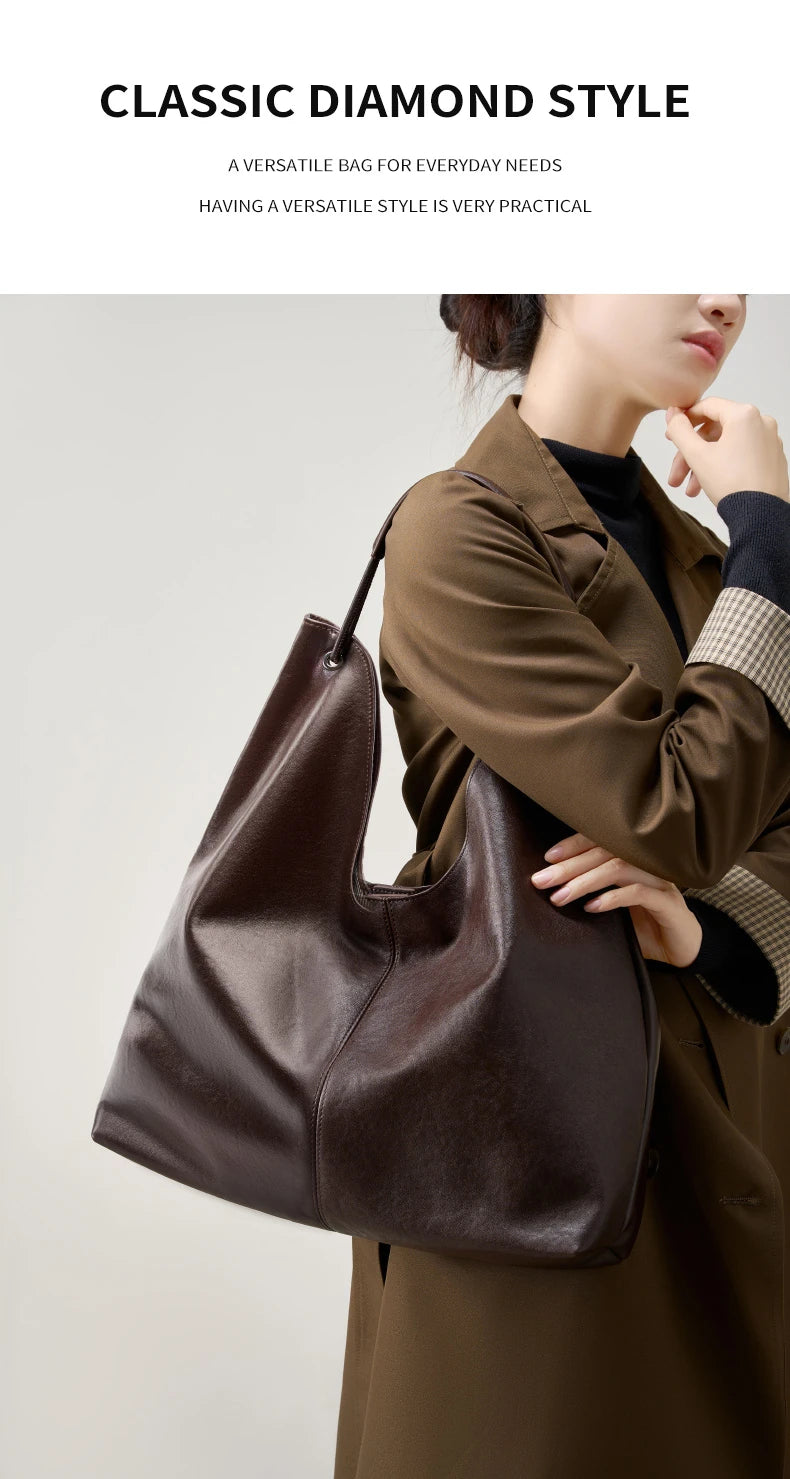 Toptrends Cowhide Genuine Leather Large Underarm Shoulder Bags For Women 2025 Luxury Designer Hobo Tote Bucket Ladies Handbags