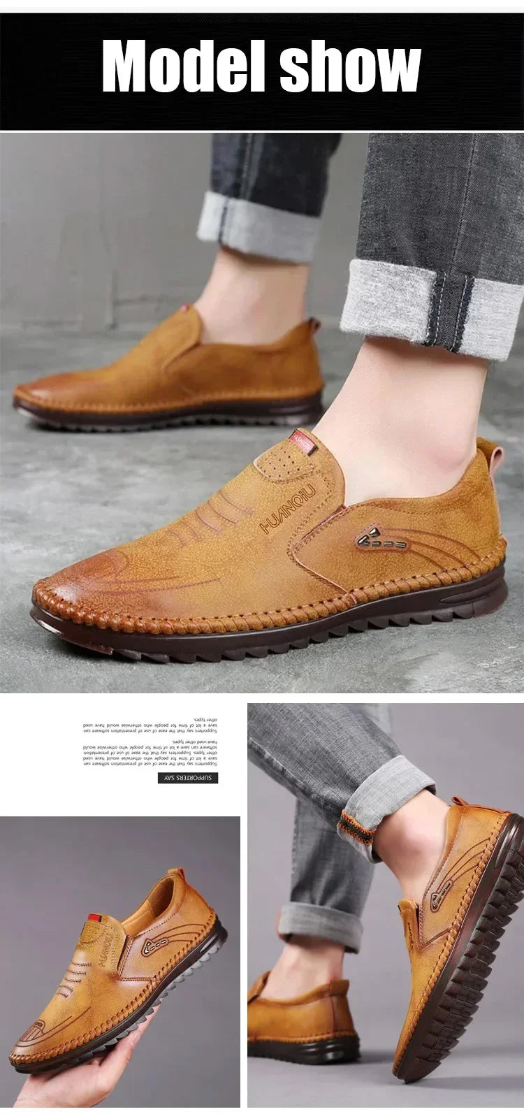 Men's Leather Shoes Casual Shoes Slip On Soft Leather Soft Sole Breathable Shoes Fashionable Textured Soft Leather-Shoes