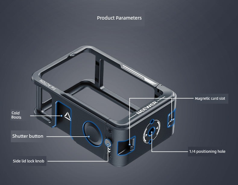 Neewer Cage for Dji Action 6/5 Pro/4/3 Metal Protective Frame Action Camera Anti-Drop Heat Dissipation Side-Open Quick Release Protective Selfie Video Cycling Skateboard Accessories