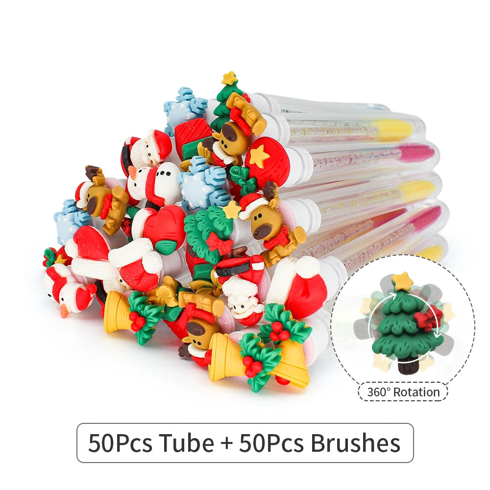 Christmas Eyelash Brush Tubes With Lash Reusable Mascara Wands Replaceable Makeup Applicators Dust-proof Lash Extension Supplies