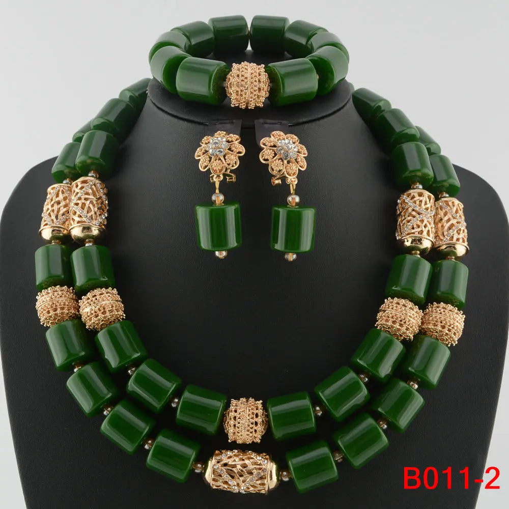 High Quality 2 Layers Artificial Coral Bead African Wedding Jewelry Set Women Necklace Nigeria Bride Party Gift