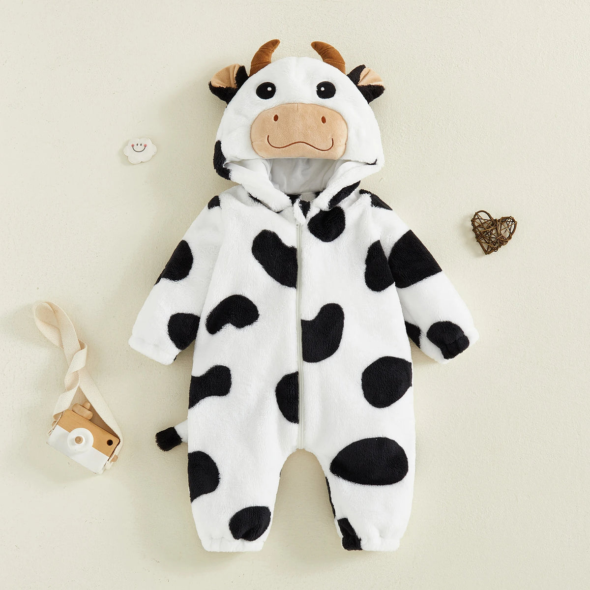 Halloween Costumes Baby Romper, Long Sleeve Hooded Fall Bodysuit Cow Cosplay Costume Halloween Clothes for Girls Boys