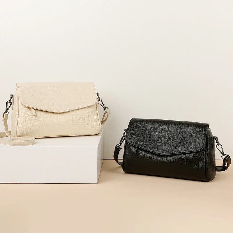 Luxury Solid Color Genuine Leather Ladies Messenger Bag 100% Soft Cowhide Shoulder Crossbody Bags For Women 2026 Female Handbags