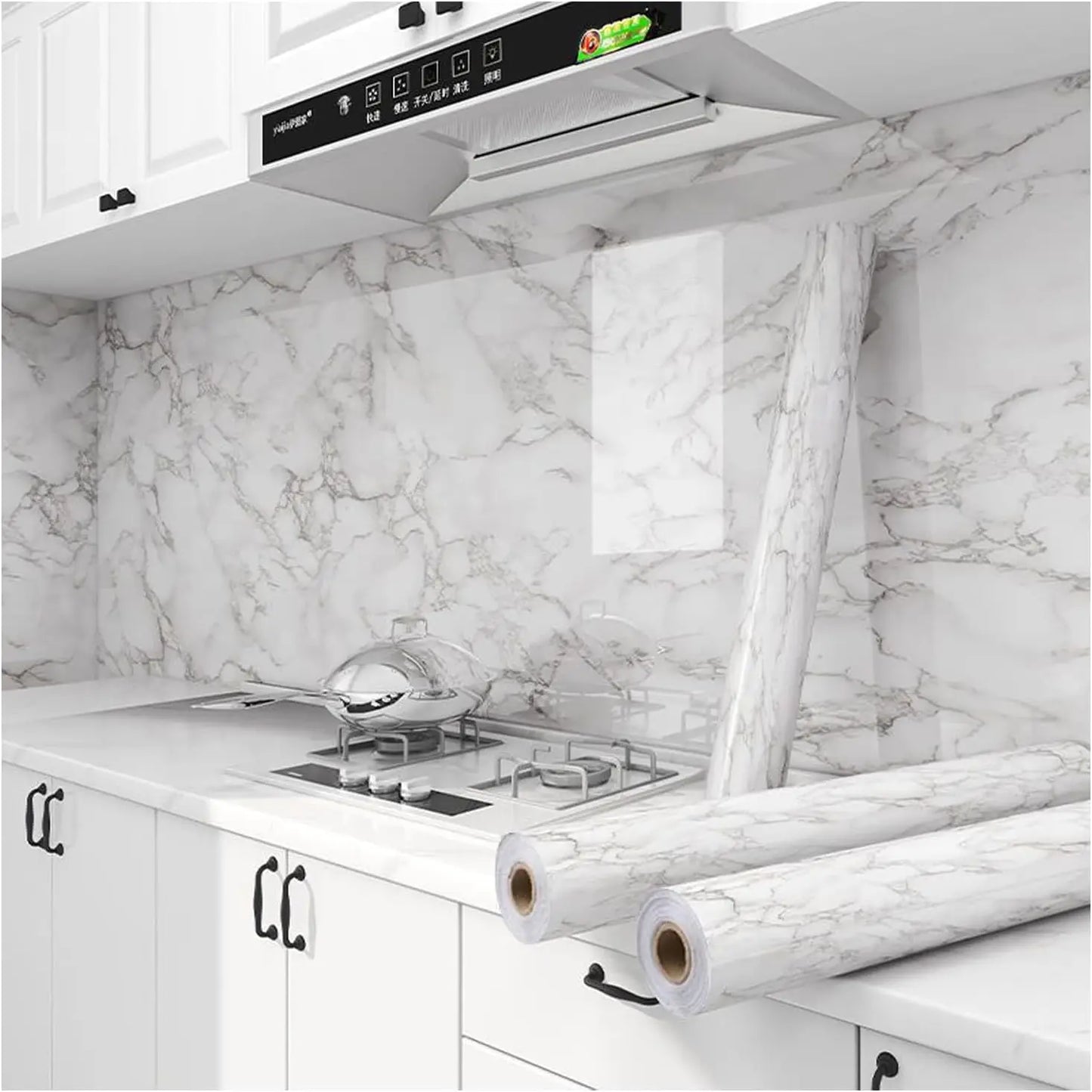 PVC Pearl Film Waterproof Wallpaper Room DIY Self-adhesive Black/White Wardrobe Kitchen High Gloss Paste Furniture Wall Stickers