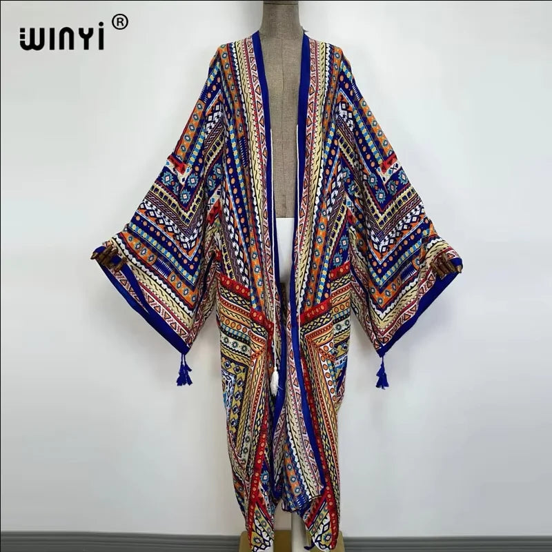 WINYI print summer maxi dress Muslim Abaya Lady beach cover up muslim woman dresses Beachwear fashion Kaftan abaya dubai luxury