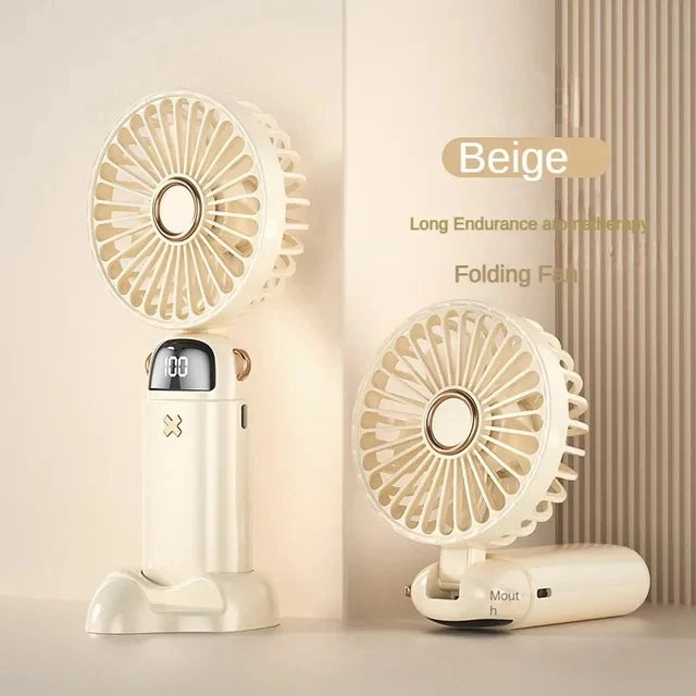 USB Handheld Mini Fan Foldable Portable Neck Hanging Fans 5 Speed USB Rechargeable Fan with Phone Stand and Display Screen