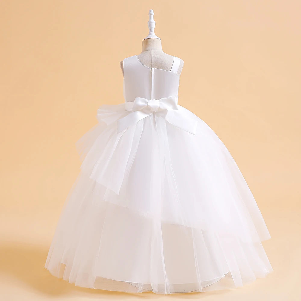 Tulle White Bridesmaid Dresses For Girls Children Costume Elegant Kids Wedding Party Dress Teen Girl Birthday Evening Vestidos