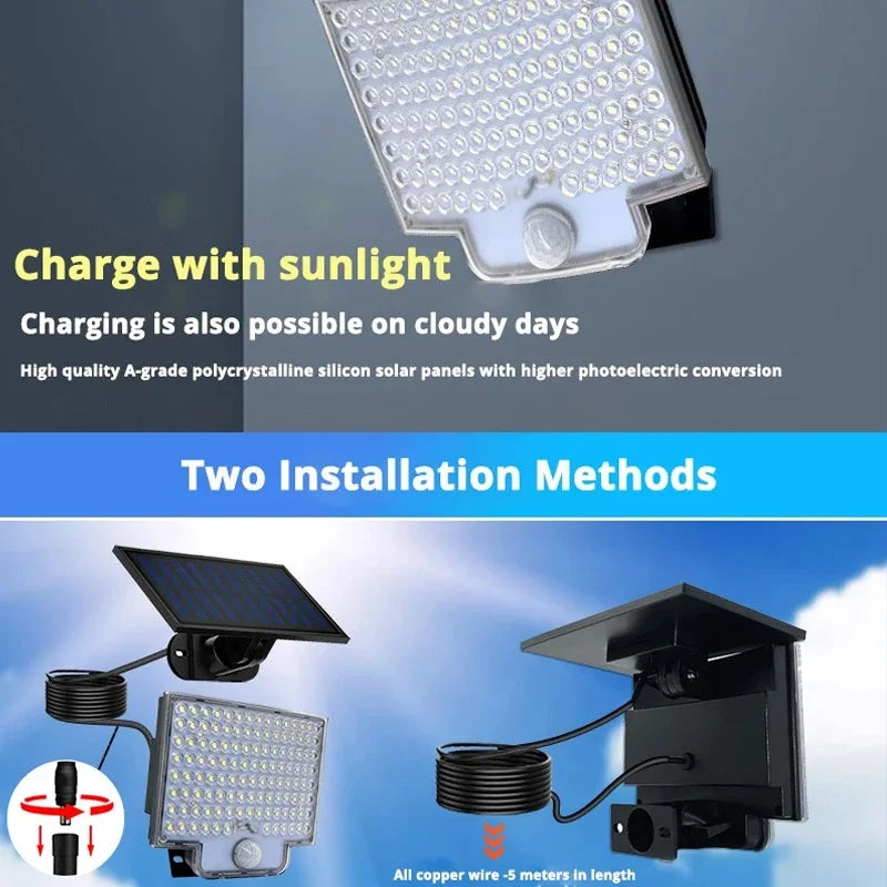 106LED Split Solar Lamp 3 Lighting Mode Outdoor Decoration Sunlight Wall Light PIR Motion Sensor Waterproof Garden Garage Lamp