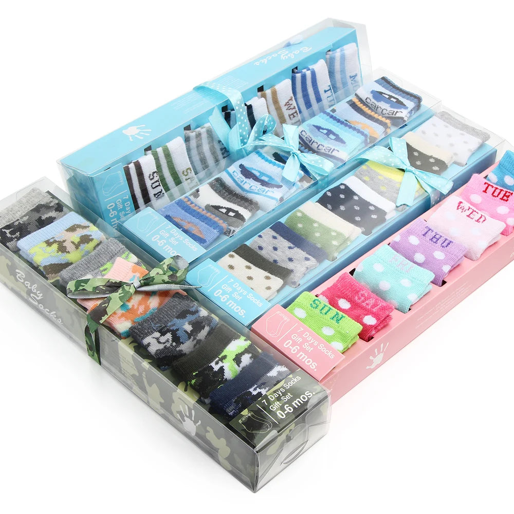 7 Pairs Set for Baby Socks Soft Cotton Cute Animal Smile Face Spring and Autumn for 0-6 Months Toddler Boys and Girls W0040W0052