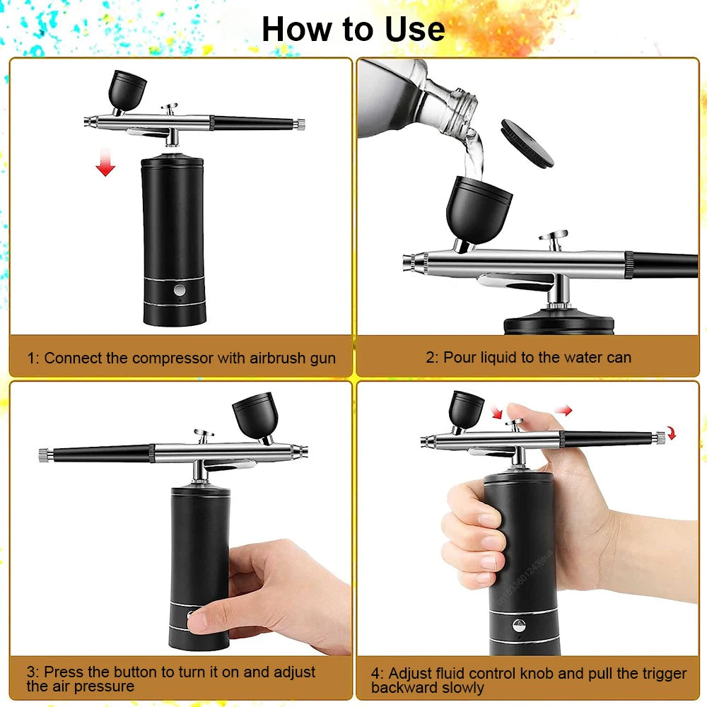 Airbrush with Compressor Portable Airbrush Paint Spray Mini Spray Gun Wireless Air Brush Painting Airbrush Kit with Compressor