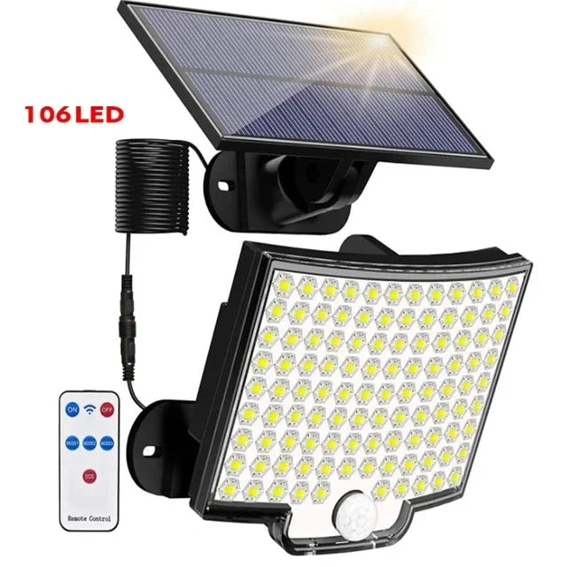 106LED Split Solar Lamp 3 Lighting Mode Outdoor Decoration Sunlight Wall Light PIR Motion Sensor Waterproof Garden Garage Lamp