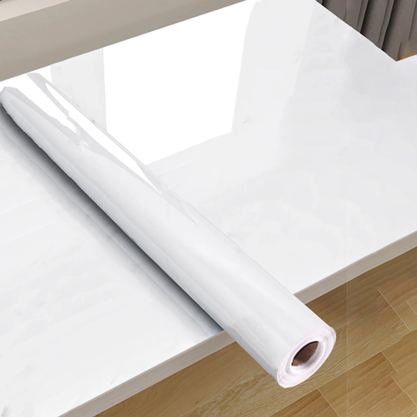 PVC Pearl Film Waterproof Wallpaper Room DIY Self-adhesive Black/White Wardrobe Kitchen High Gloss Paste Furniture Wall Stickers
