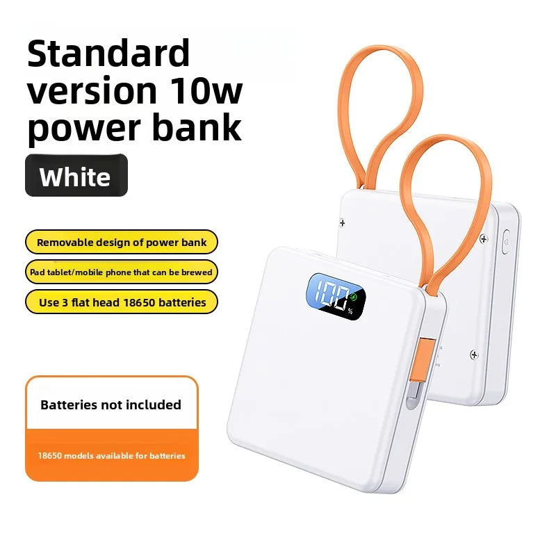 10W PD 22.5W Fast Charge Power Bank Case 3x18650 Solderless DIY Battery Box USB Type C PD3.0 QC4.0 Shell With Charging Cable