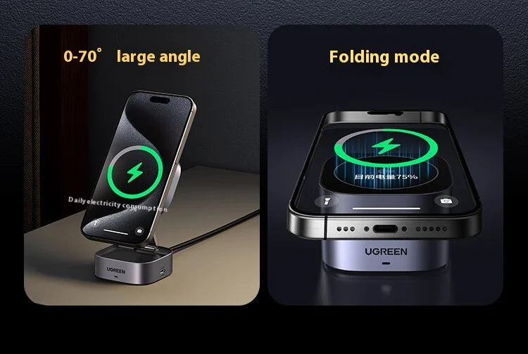 UGREEN Qi2 25W Magnetic Wireless Charger Stand Magsafe Fast Charger 2-in-1 Charging Stand For iPhone 16Pro 15 Pro Max/AirPods