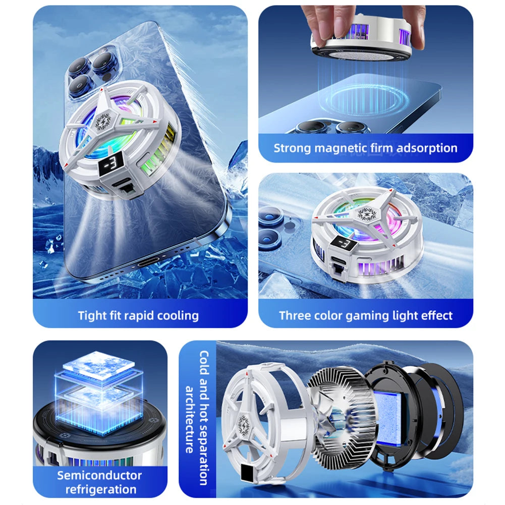 TL07 Magnetic Back-clip Phone Cooler 3 Speeds Semiconductor Cooling Fan Mobile Phone Heatsink 3 Speed Radiator for iPhone