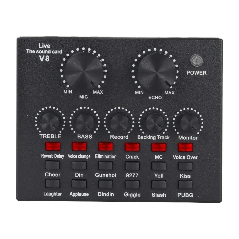Audio Mixer V8 Sound Card Karaoke Recording Studio Record Mic Sound Card Black White External Sound Card Mobile Record