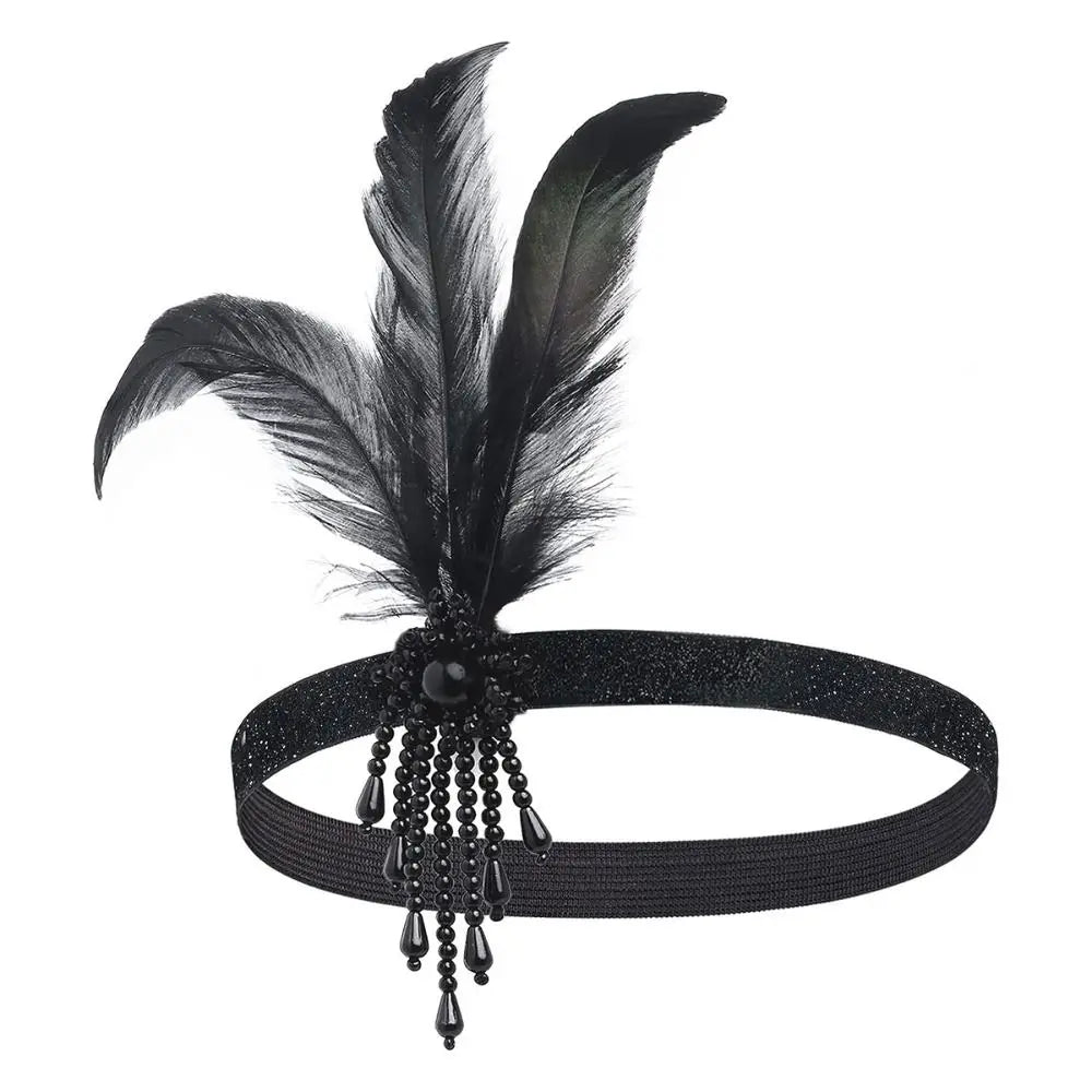 Hair Accessories Feather Headwear Tassel Diamond Cosplay Dress Headwear Black Makeup Party Masquerade Hair Band Women Hairband