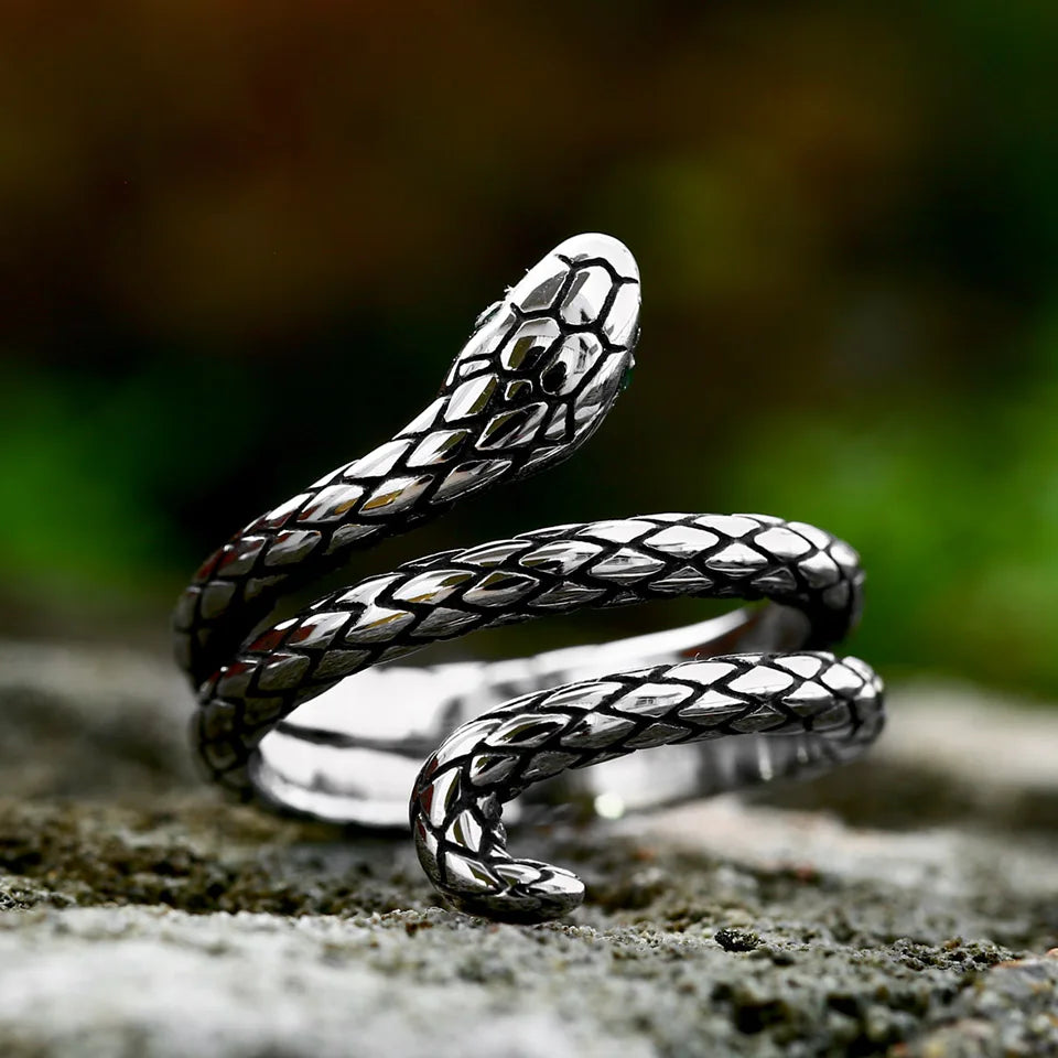 BEIER New Fashion 316L Stainless Steel Rattler Snake Ring Punk Cool Gothic Women Men  Unisex Serpent Stainless Steel Jewelry