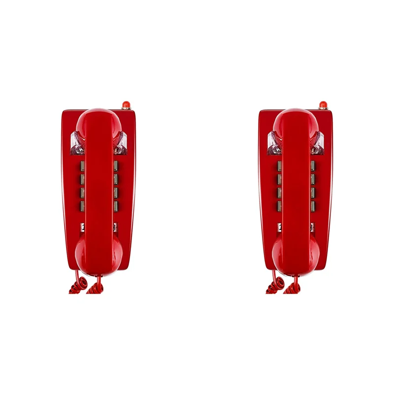 ELECT-2X Wall Phones For Landline With Mechanical Ringing, Single Line 2554 Wall Telephone With Voicemail Indicator,Red