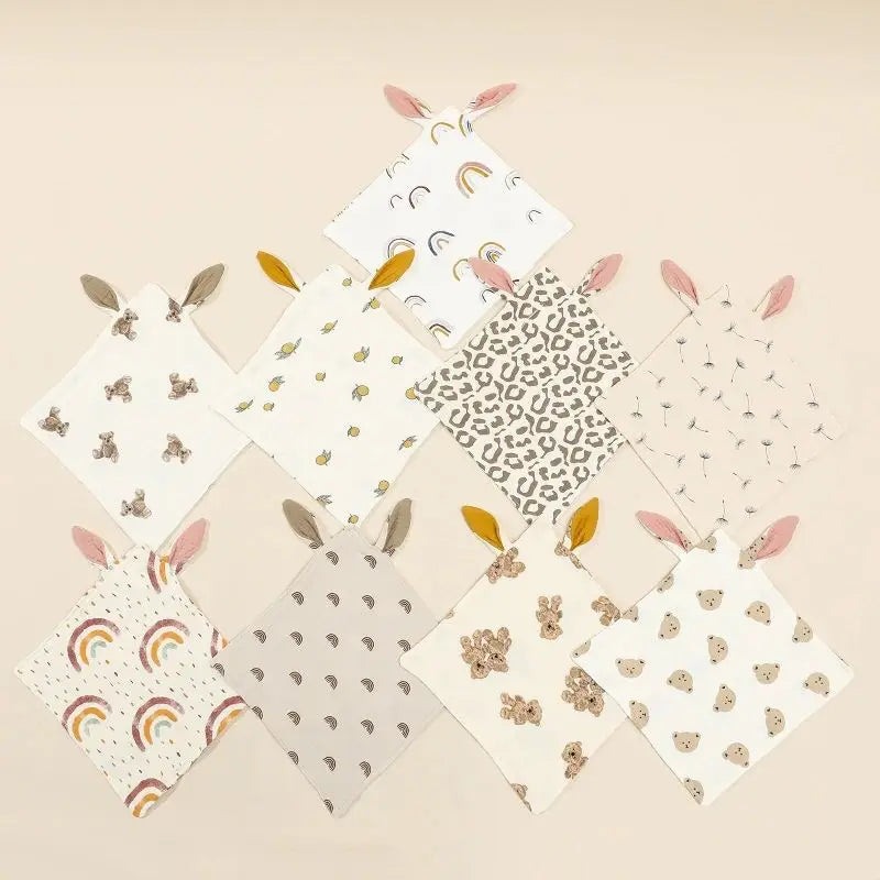 Newborn Baby Cotton Mulsin Comforter Carton Rabbit Ear Double Guaze Soothe Appease Towel for Toddlers Bibs Burp Cloths Infant