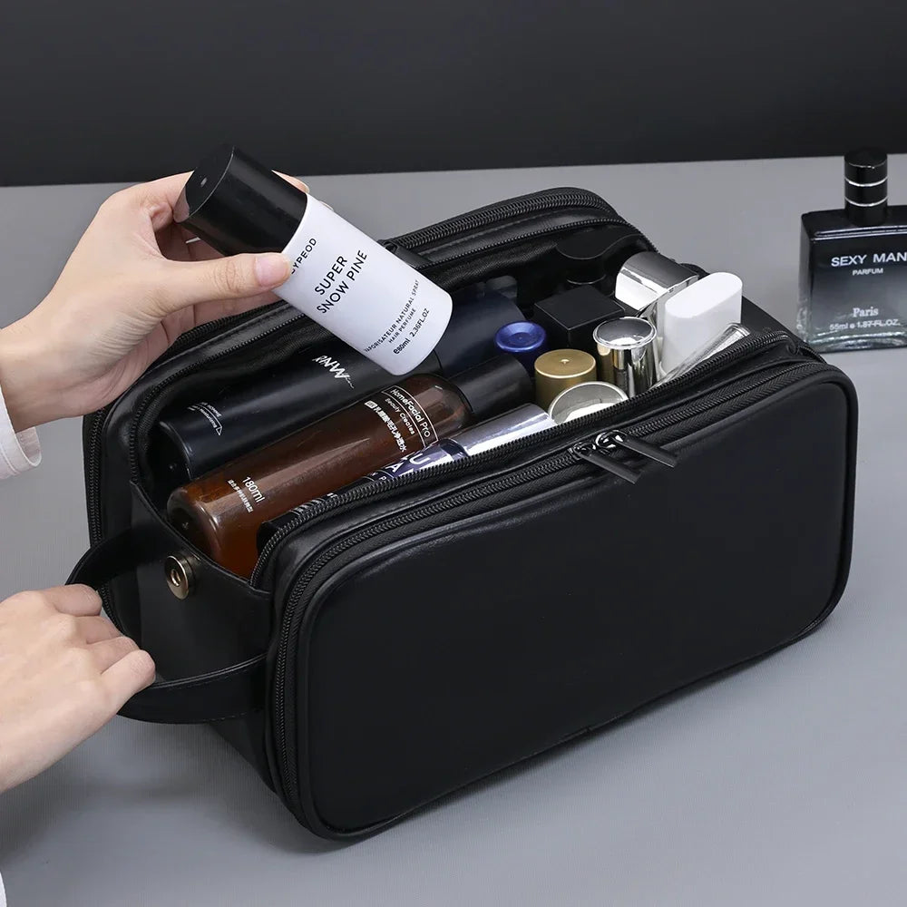 Multi Pockets PU Toiletry Bag For Women Men Travel Essentials Makeup Bags Waterproof Hanging Bag Cosmetic Washing Organizer Bag