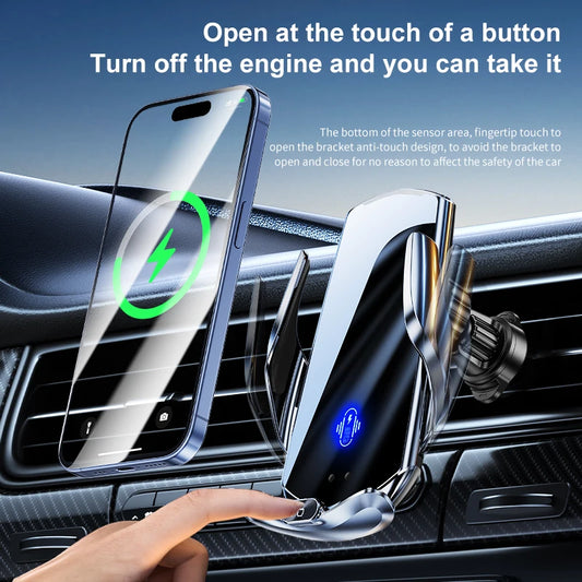 Car Phone Holder Wireless Charger Automatic Intelligent triple sensing magnetic suction charging For Universal All Mobile Phones
