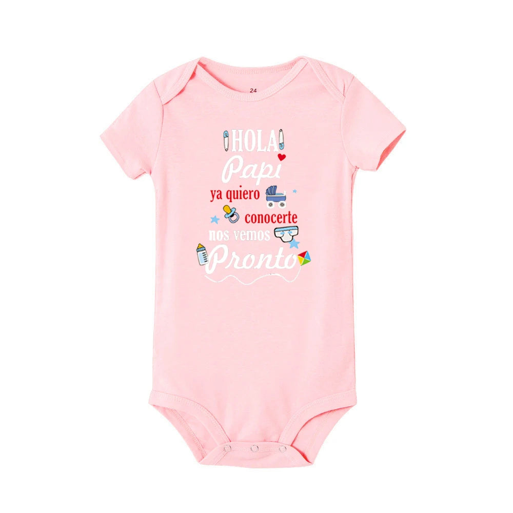 Hello Daddy I Want To Meet You See You Soon Print Baby Bodysuit Pregnancy Announcement Infant Outfit Newborn Short Sleeve Romper