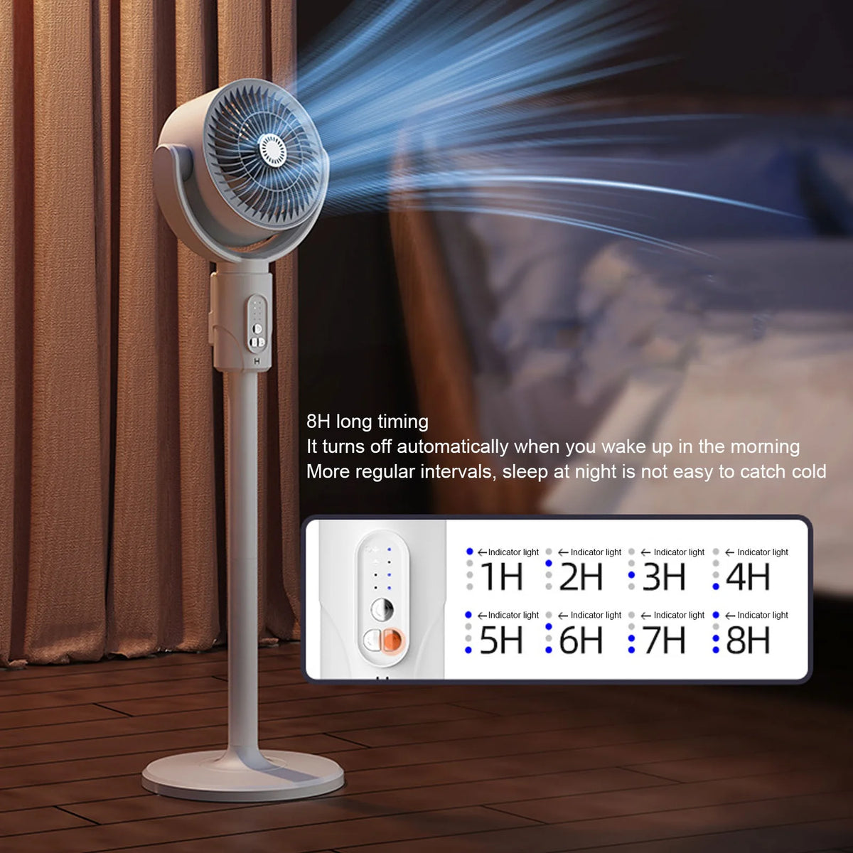 Quiet Standing Fan with Remote Control 5 Wind Speeds 8h Timer Adjustable Height Floor Desk Oscillating Air Circulating Fan