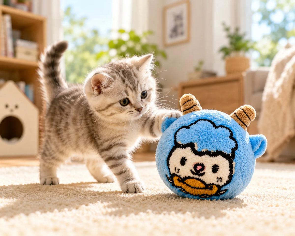 Cute Cartoon Plush Bouncy Ball Pet Toy Interactive Chew Toy for Dogs & Cats Ideal for Indoor Play of Small and Medium Pets