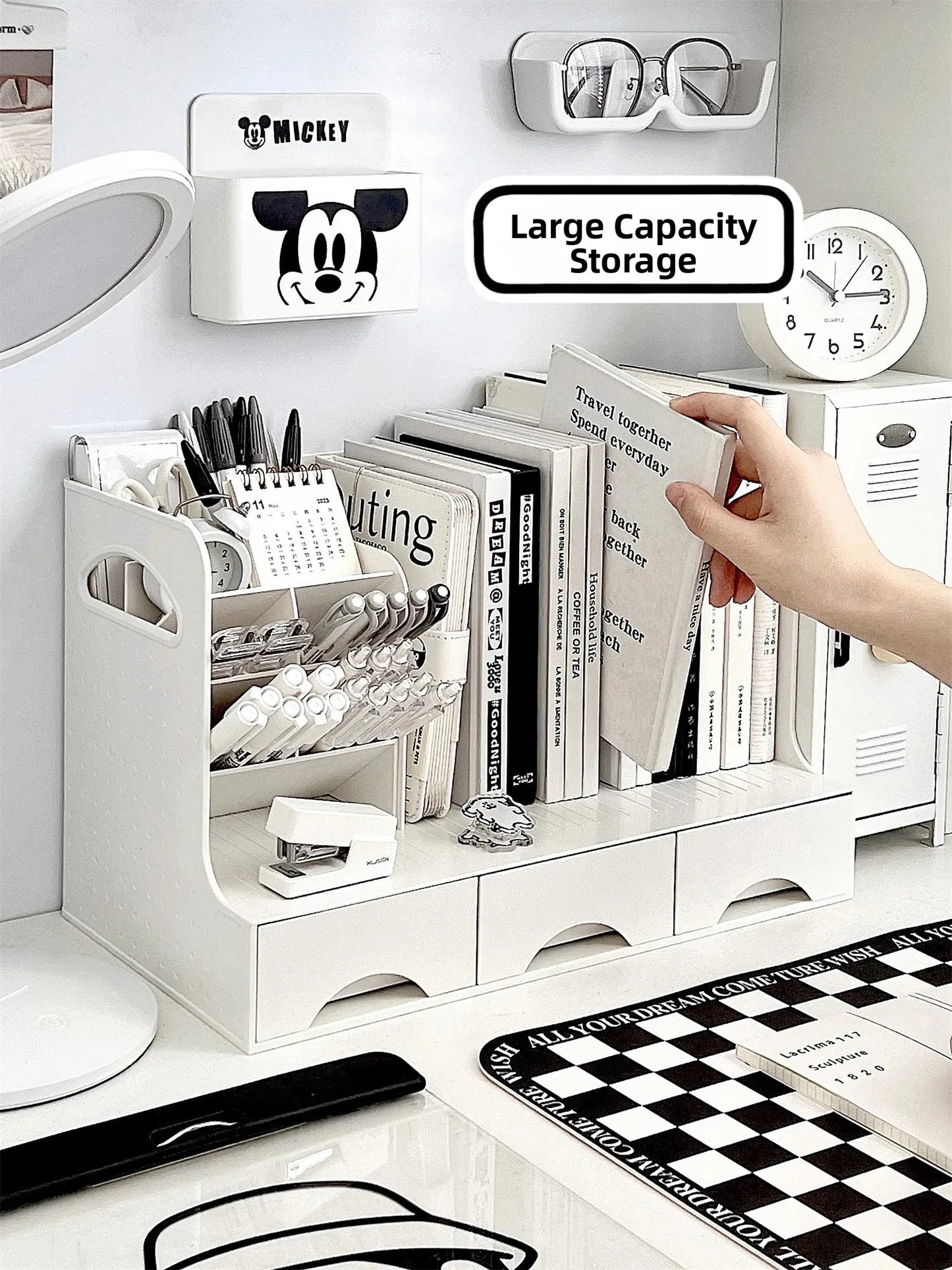 Multi-Functional Bookend Storage Box - Student Desk Organizer Pen Holder File Rack