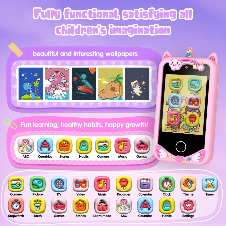 Kids Toy Phone 8GB Video Music Player 28 Games 20 Stories Mini Toy Phone Dual Camera Learning Educational Toys Children Gifts