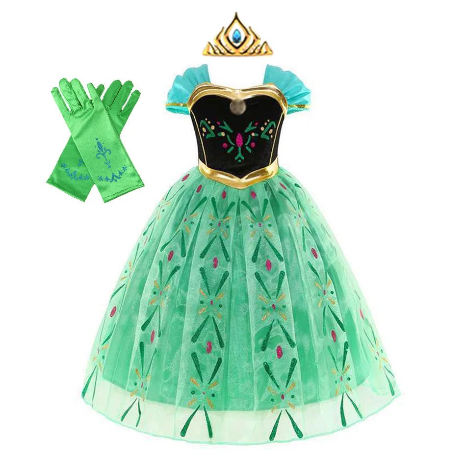 Disney Elsa Anna Princess Dress Girls Mesh Ball Gown Halloween Carnival Birthday Clothing Kids Cosplay Snow Queen Frozen Costume