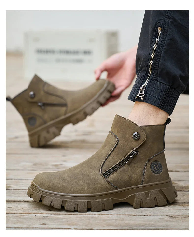 Steel Toe Work Boots side zipper anti-slip work shoes  Anti-Smash Anti Puncture industrial construction waterproof safety shoes